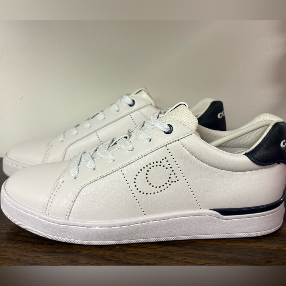 Coach Womens Lowline Leather Sneakers Optic White/Midnight Navy 8.5B - Picture 10 of 10